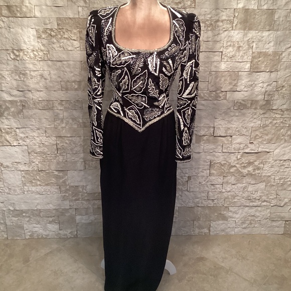 Vintage Black Tie Oleg Cassini Long Evening Gown - Picture 1 of 16